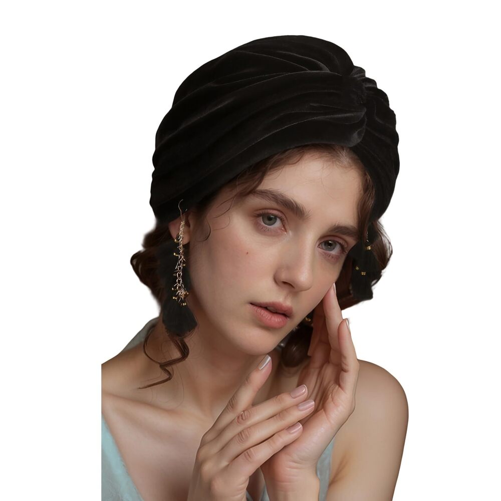 6392 Turban Pre-tie Head Wrap with Tassel for Black knotted Hair Wrap